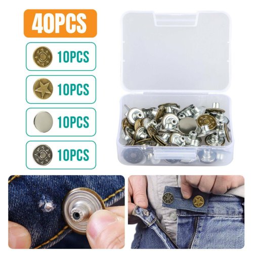 Denim Repair Kit: 40 Metal Button Sets for Pants