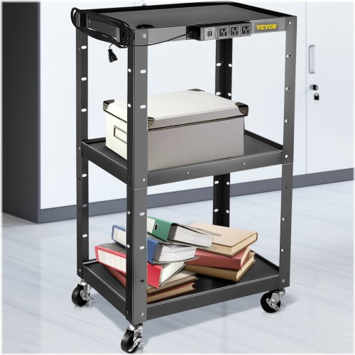 Steel Media Cart with Adjustable Height and Cord Management