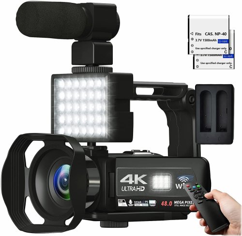 NightHawk 4K Camcorder with LED Light, Mic and Remote