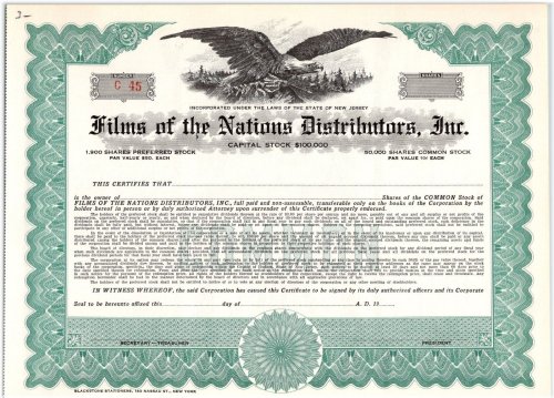 Global Cinema Holdings Bond Certificate
