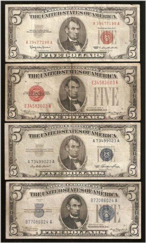 Small Size US Paper Money Set - 4 Note Collection (1928, 1934, 1953, & 1963)