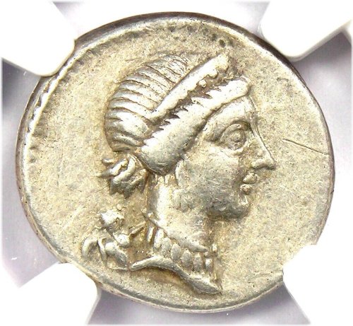 Julius Caesar Venus Denarius Silver Coin - 46 BC NGC VF Certified