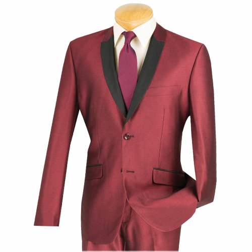 Crimson Sharkskin Slim Fit Tuxedo Suit