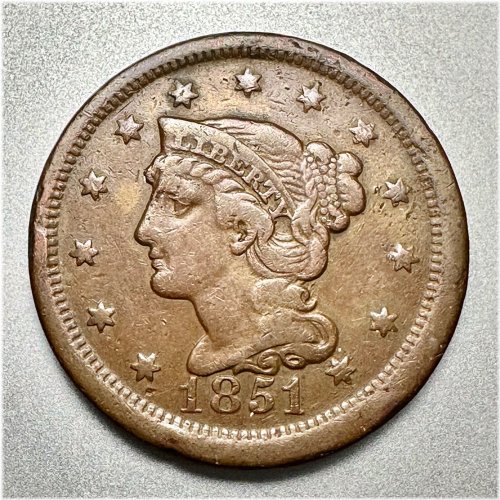 1851 Key Type Braided Hair Large Cent