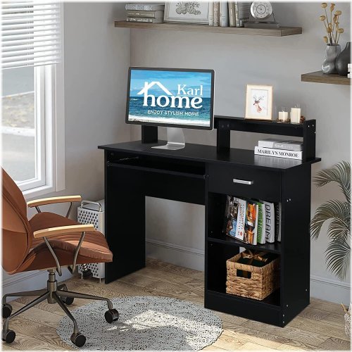 Campus Compact Desk with Storage and Shelving in Sleek Black Finish