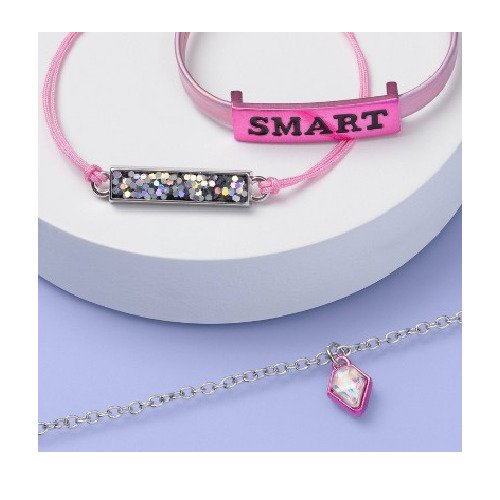 Pink and Silver Charm Bracelet Set with SMART and Gem Accents for Youth Girls by More Than Magic