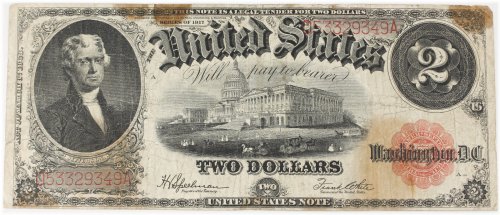 1917 $2 Dollar United States Legal Tender Banknote - VF Details