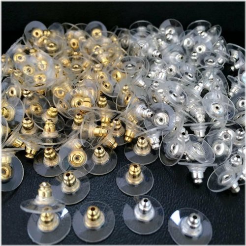 SecureFit Earring Backs Set - 100 Pieces of Silver and Golden Post Backings, Stoppers, and Hooks