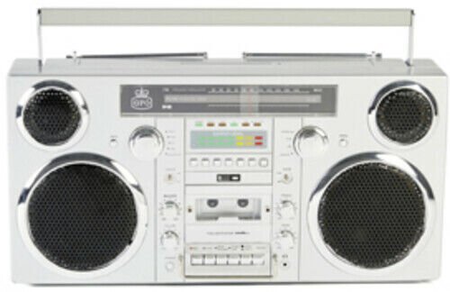 Retro Chrome Boombox Stereo with Multiple Playback Options and Bluetooth Connectivity