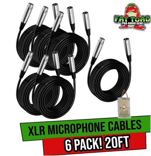 Pro Audio XLR Cables by FAT TOAD - 6 Pack of 20ft Mic Cords