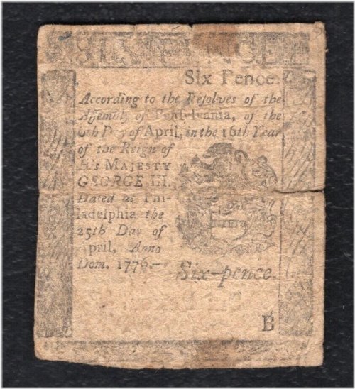 Pennsylvania Colonial Six Pence Note