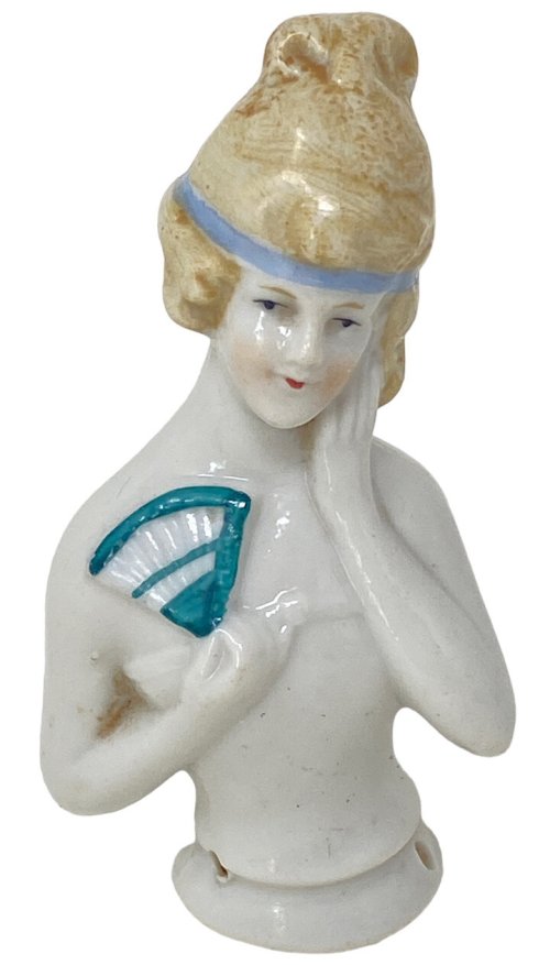 Fan-Holding Porcelain Half Doll from Germany