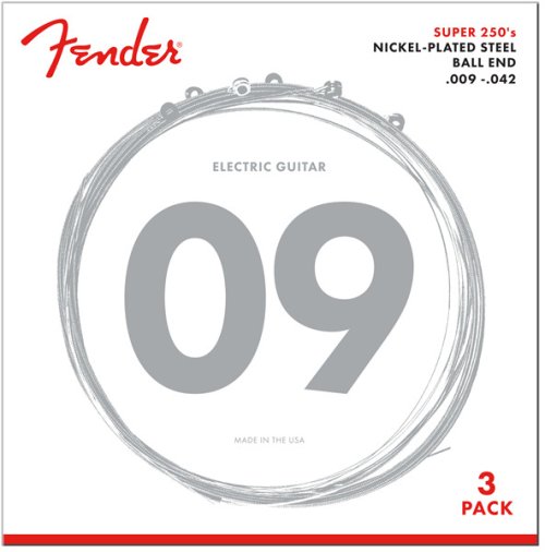 Fender Super 250 Electric Guitar Strings - Light Gauge (9-42) - Pack of 3