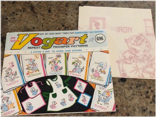 Kitten Days of Week Embroidery Transfer Pattern