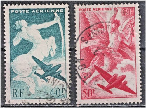 French Airmail Stamps: Centaur and Iris Designs