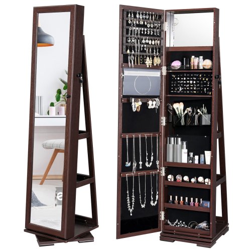 Reflective Walnut Jewelry Storage Cabinet