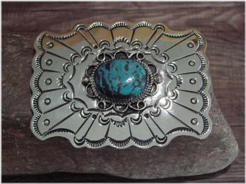 Southwestern Silver Turquoise Belt Buckle - Cleveland
