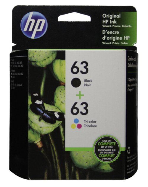 Inkjet Essentials Bundle: HP #63 Genuine Black and Color Ink Cartridges