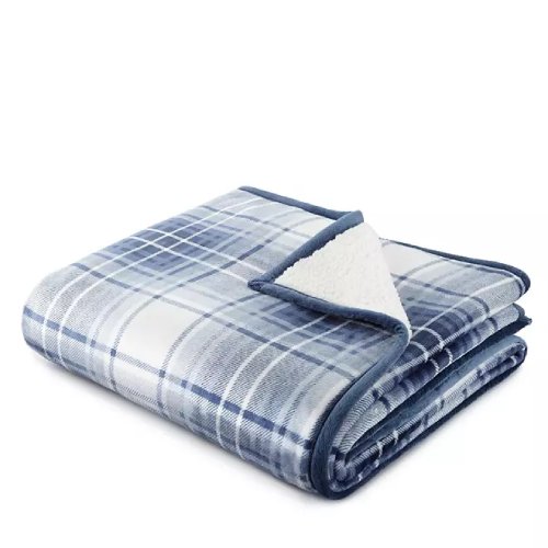 Winter Sky Plaid Plush Sherpa Throw
