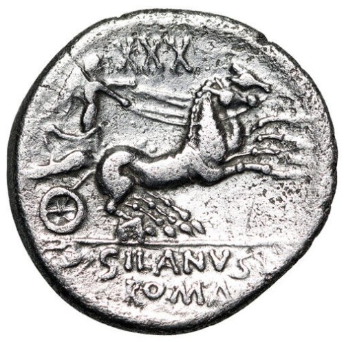 Silanus Denarius with Roma & Biga - Very Fine