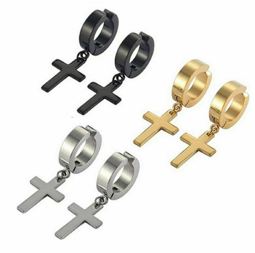 Stainless Steel Cross Dangle Clip-on Earrings for Men and Women