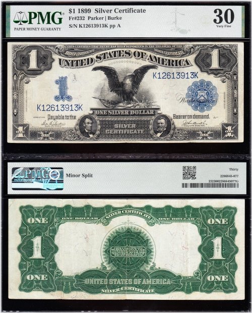 Bold & Crisp VF+ 1899 $1 'BLACK EAGLE' Silver Certificate - PMG 30