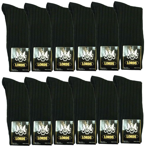 Lords Mid Calf Cotton Socks - Solid Black (Pack of 3-12)