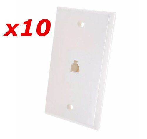 Smooth White Telephone Wall Plate with 10 Jacks