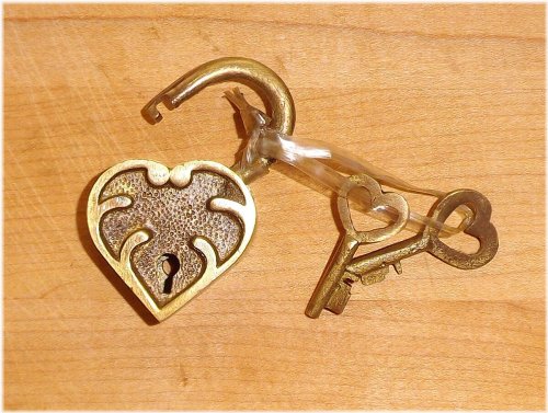 Antique Brass Heart Lock with Matching Keys