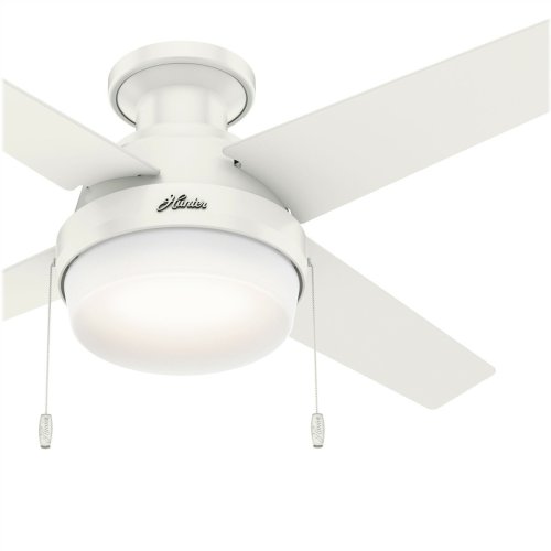 Fresh White Low Profile Ceiling Fan with Light and Pull Chain (by Hunter)