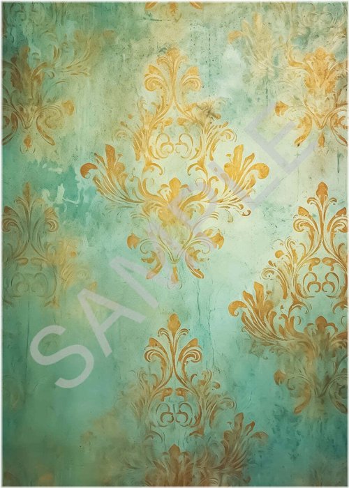 Aqua & Gold Damask Rice Paper