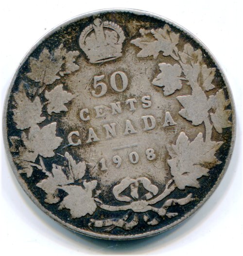 Scarce 1908 Canadian Half Dollar Lotmay4357