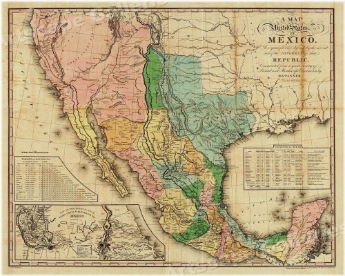 Mexican Territories Vintage Wall Map - 1840s Style