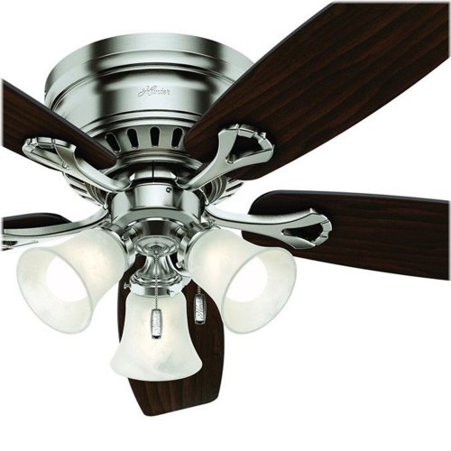 Low Profile Brushed Nickel Fan with Light and Pull Chain by Hunter