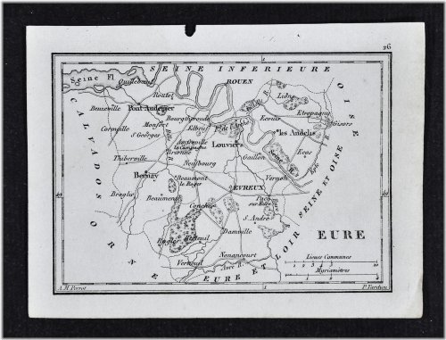 1833 Perrot Tardieu Miniature Map - Eure - Evreux Rouen Bernay Louviers - France