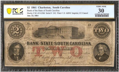 Civil War Era South Carolina Banknote