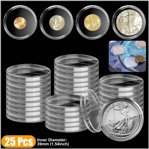 Clear Round Coin Storage Containers Set with 25 Capsules