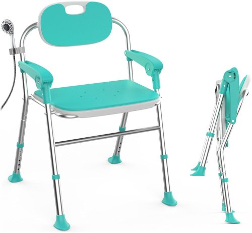 Orange Foldable Shower Chair with Adjustable Arm and Backrest, 400lbs Capacity