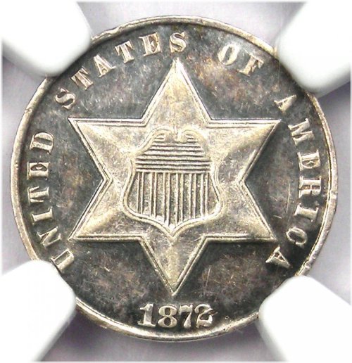 1872 NGC AU Detail Three Cent Silver Coin