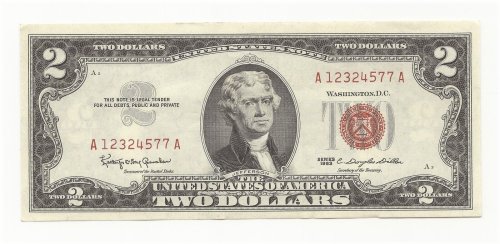 Crisp 1963 $2 Dollar Bill - Red Seal United States Note - UNCIRCULATED