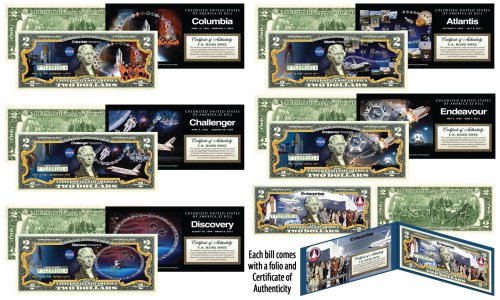 Complete Set of Genuine U.S. $2 Bills Commemorating Historic Space Shuttle Missions