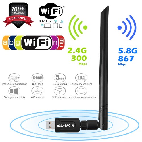 SwiftLink Dual-Band USB Wireless Adapter with High-Speed Antenna