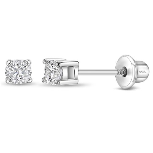 Sparkling Silver Screw Back Earrings for Little Ones