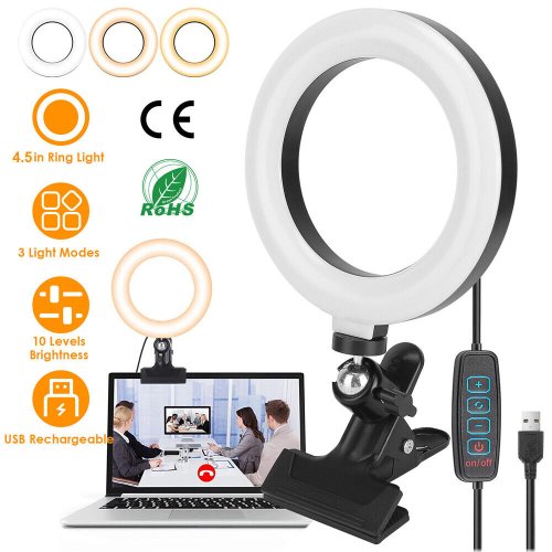 Ring Light Clip-On Desk Lamp with Dimmable LED