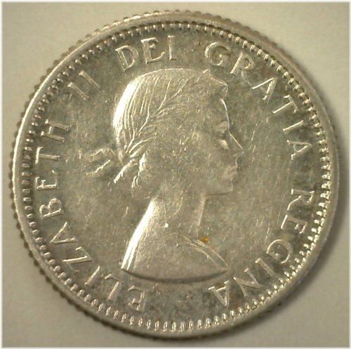 Silver Elizabeth II 1956 Canadian Dime