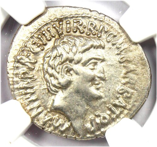 Imperatorial Silver Denarius Coin 41 BC - Certified NGC AU