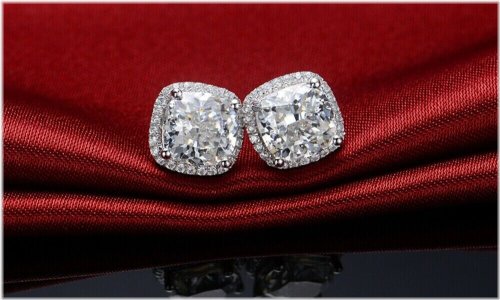 Halo Square Stud Earrings in Sterling Silver with Cubic Zirconia Accents