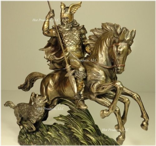 Bronze Finish Odin and Sleipnir Statue - 11" Tall