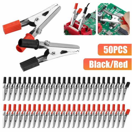 ClipMaster Set: 50 Metal Alligator Clips with Red and Black Handles