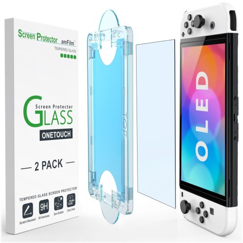 OLED Shield by amFilm - Glass Screen Protector for Nintendo Switch (2021) - 2 Pack